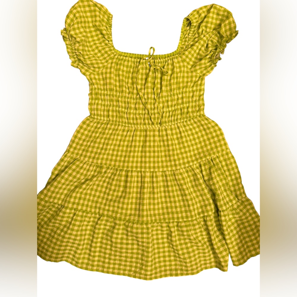SHEIN Green Gingham Smocked Off Shoulder Mini Dress Cottagecore 0XL